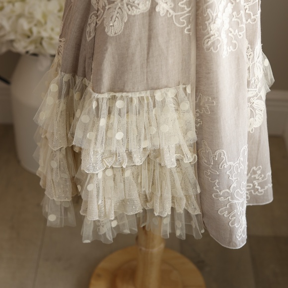 Linen Dress Silk Soutache Lace Embellished Couture Beach Portrait Party Size 10 - Picture 7 of 9